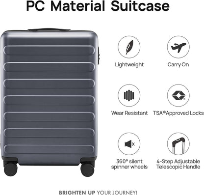 Carry on Luggage 22 X 14 X 9 Airline Approved, 20 Inch Luggage for 3-5 Days Travel, Double Spinner Wheels, 100% Hardshell PC, TSA Lock (02-Grey (Basic), Carry-On 20-Inch)