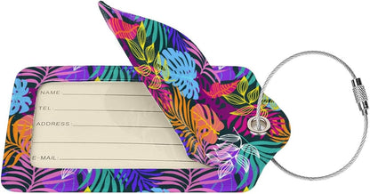 2PC Tropical Leaves Luggage Tags for Travel, Colorful Summer Scenery Suitcase Tag Privacy Name ID Card Quick to Find Out Travel Bag Labels for Holiday Honeymoon Wedding