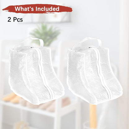 Boot Storage Bags [2PCS] - Plastic Short Boot Carry Bags Clear Shoe Bags with Handle for Travel & Daily Use - [White] Waterproof & DustProof Boot Bags for Cowboy Boots