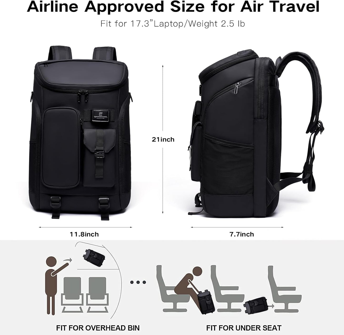 Carry on Travel Backpack for Men Women,30L Multi-Pocket 17.3inch Laptop Backpack, Sports Gym Tennis Badminton Backpack with Shoe Compartment-Black