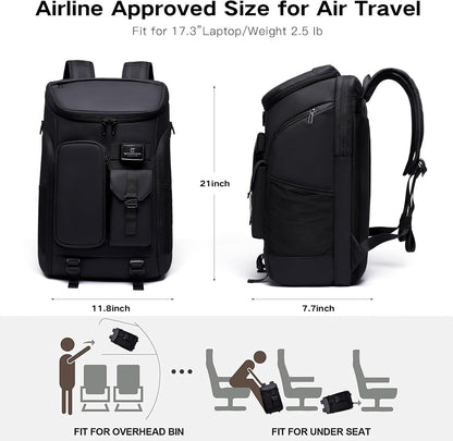 Carry on Travel Backpack for Men Women,30L Multi-Pocket 17.3inch Laptop Backpack, Sports Gym Tennis Badminton Backpack with Shoe Compartment-Black