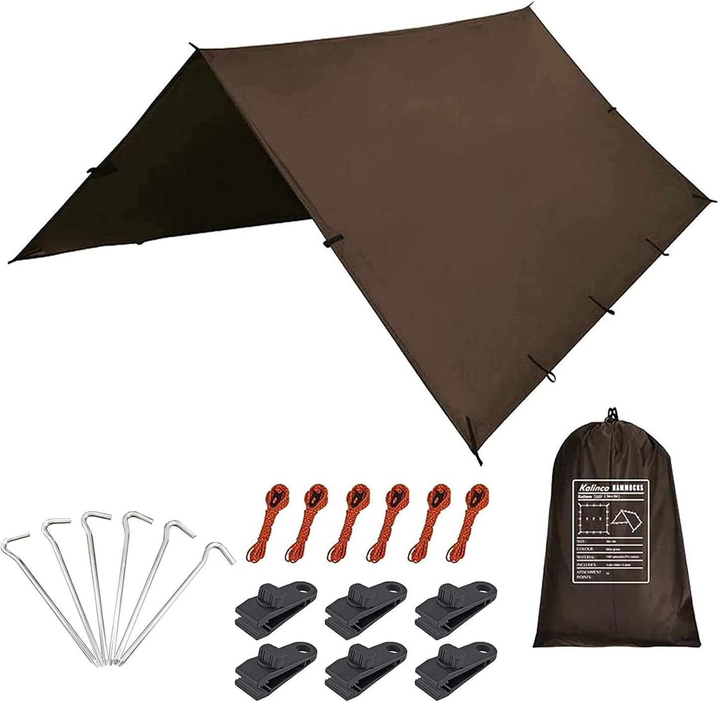 KALINCO Camping Tarp Waterproof, 10X12FT Hammock Rain Fly Tarp Tent, Multifunctional Tent Footprint, Lightweight and Compact for Backpacking, Hiking (Coffee-10X12FT)