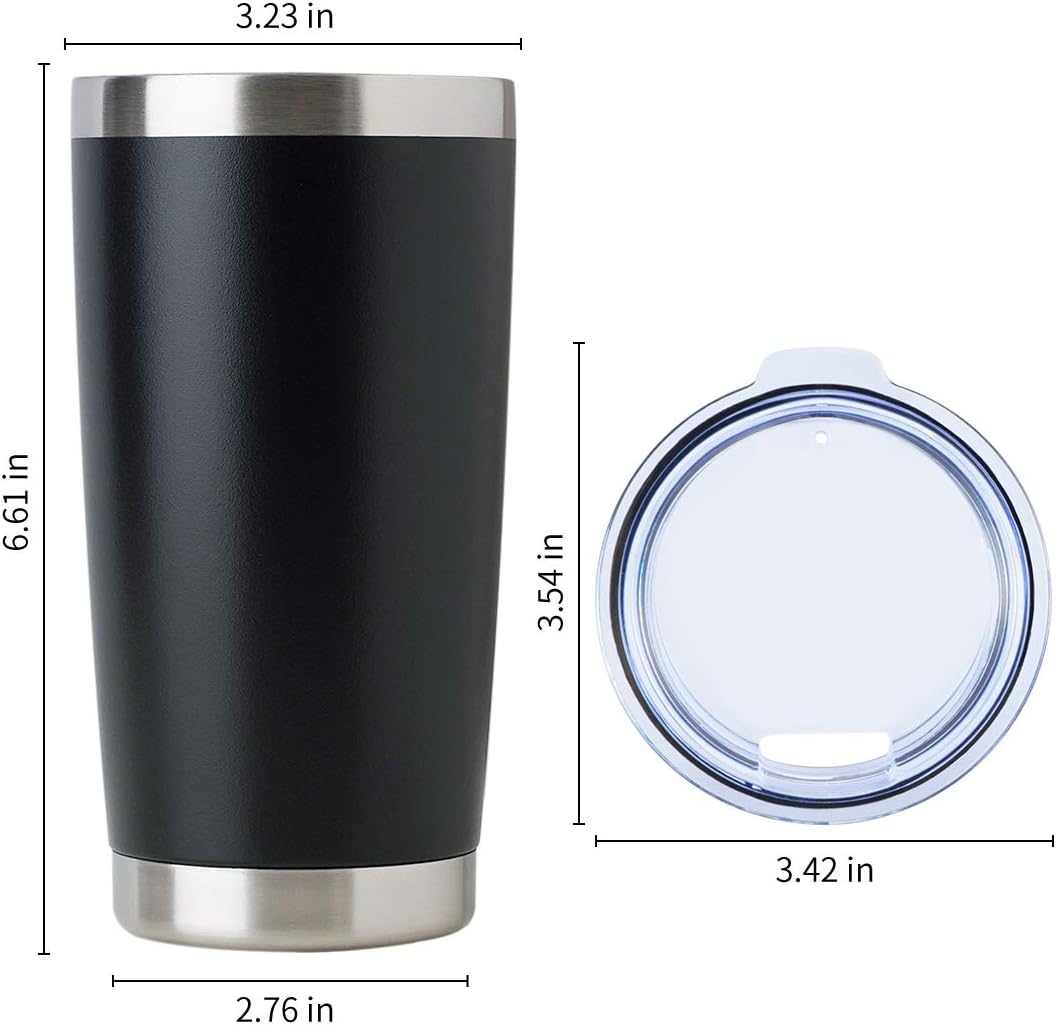 DOMICARE 20oz Stainless Steel Tumbler Bulk with Lid, Double Wall Vacuum Insulated Travel Mug, Powder Coated Coffee Cup, Powder Black, 8 Pack