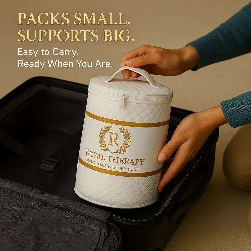 Royal Therapy Travel Memory Foam Pillow 2-Pack, Neck Pillow Bamboo Adjustable Side Sleeper Pillow