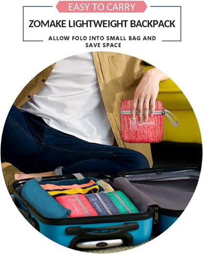 ZOMAKE 25L Ultra Lightweight Packable Backpack, Foldable Hiking Backpacks Water Resistant Small Folding Daypack for Travel(Red)