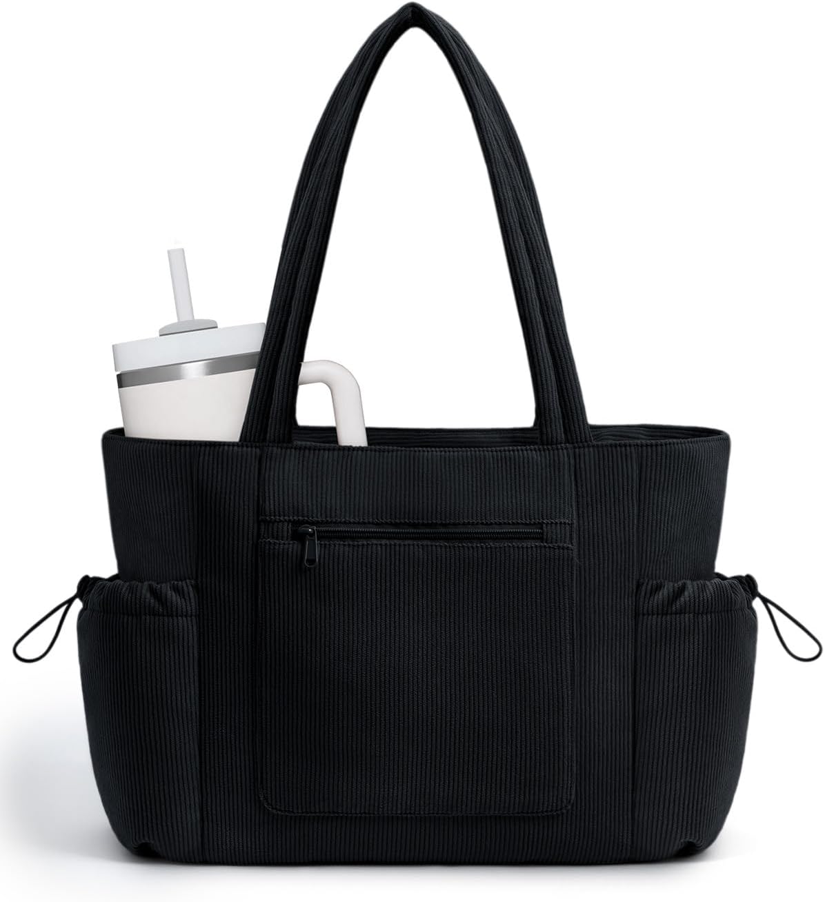 ECOHUB Tote Bag for Women, Work Tote Bags with Laptop Compartment, Large Corduroy Tote Bag with Stanley Cup Holder