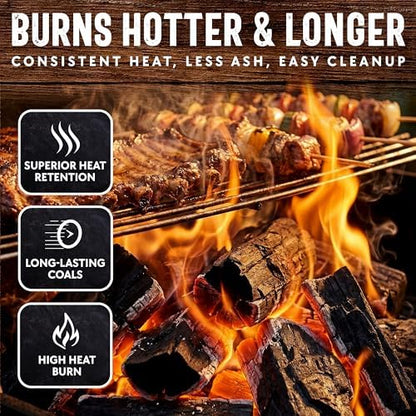 8 LB. All Natural Hardwood Lump Charcoal by Mr. Bar-B-Q - Premium Natural Charcoal for Grilling, BBQ, Smoking, Kamado & Kettle Grills - Burns Hotter & Longer - Smoky Flavor, Low Ash & Easy to Light