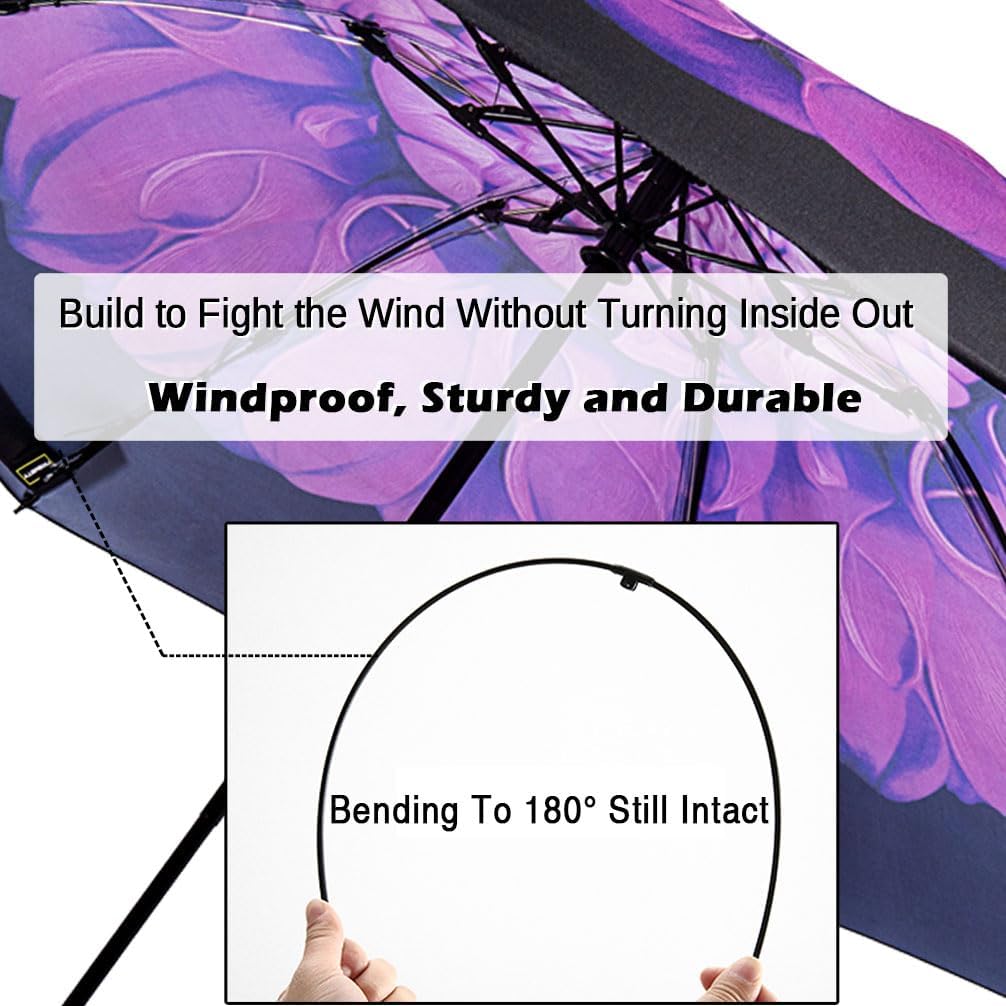 LANBRELLA Compact Reverse Folding Umbrella Auto Windproof Travel Umbrella