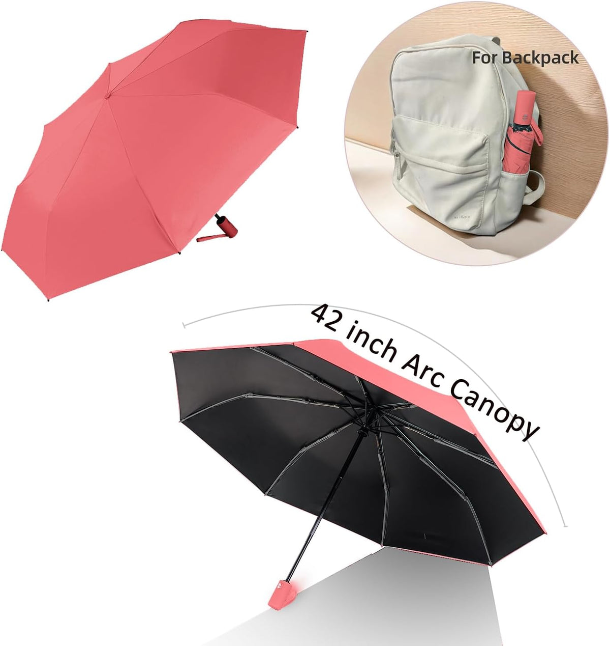 BAODINI Small UV Protection Travel Umbrella Compact for Rain and Sun UPF 50+ 41 inch Portable Umbrella for Women and Men