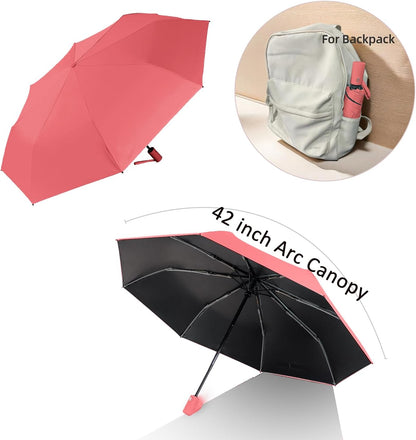 BAODINI Small UV Protection Travel Umbrella Compact for Rain and Sun UPF 50+ 41 inch Portable Umbrella for Women and Men