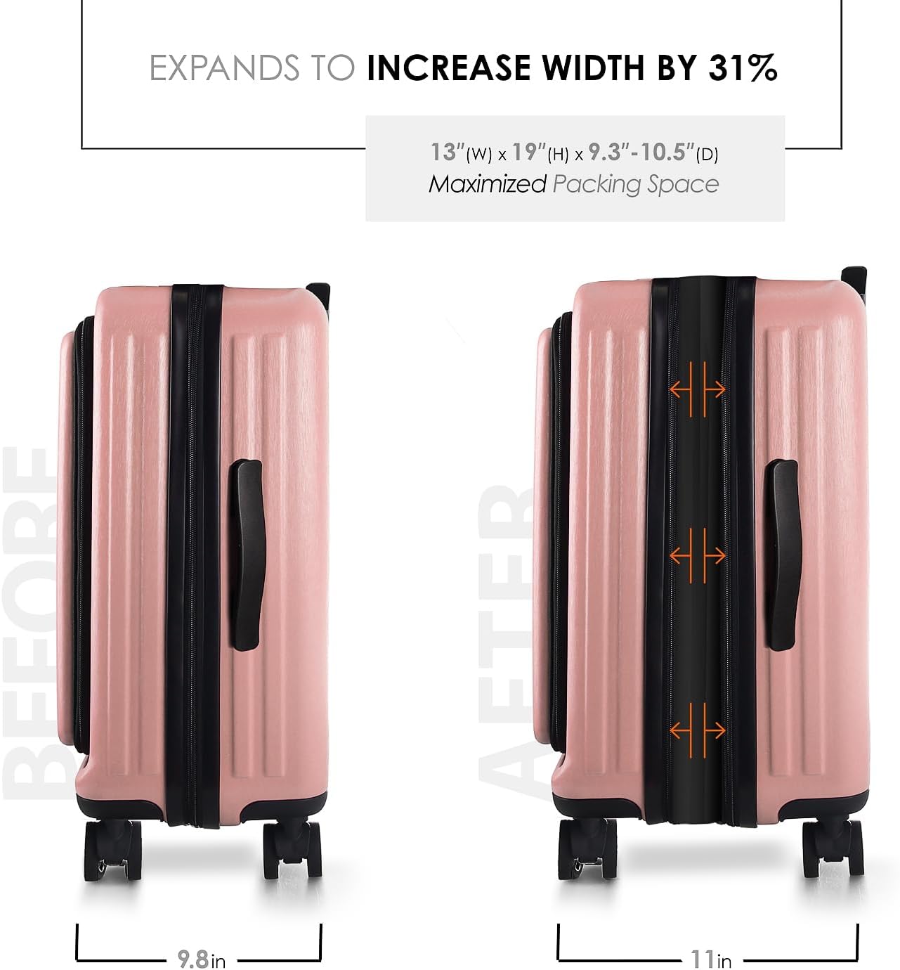 22 Inch Carry On Luggage 22x14x9 Airline Approved, Carry On Suitcase with Wheels, Hard-shell Carry-on Luggage, Durable Luggage Carry-On, Pink Small Suitcase with Cosmetic Case