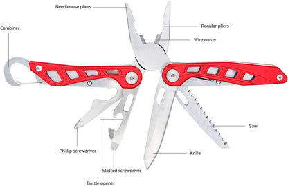 Amazon Basics 8-in-1 Stainless Steel Multitool Safety Lock with Nylon Sheath, Red