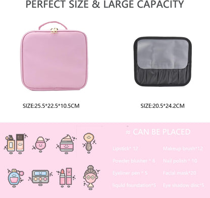 Makeup Bag with Led Mirror,Travel Makeup Organizer with 3 Color Setting, Portable Storage and Adjustable Dividers Travel Makeup Bag(Light Pink)