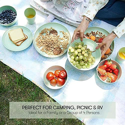 Wheat Straw Dinnerware Sets | Unbreakable Dinnerware Sets | Dishwasher Microwave Safe Dinnerware | Eco Friendly Non Breakable Dinnerware Sets | RV Outdoor Camping (Green, Service for 4 (16 pcs))