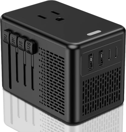 220V to 110V Voltage Converter US to Europe for Hair Dryer with Fast Charging 2 USB A 2 USB C, Power Converter Adapter Combo International Travel Adapter C A G I (Black)