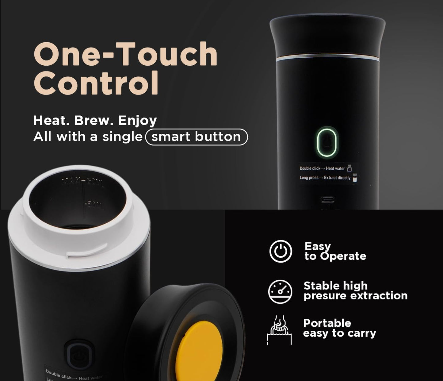 3-in-1 Portable Coffee Maker – Electric Espresso Machine for Travel – Compatible with Ground Coffee, NS & DG Capsules – USB-C Rechargeable Portable Espresso Maker (Black)