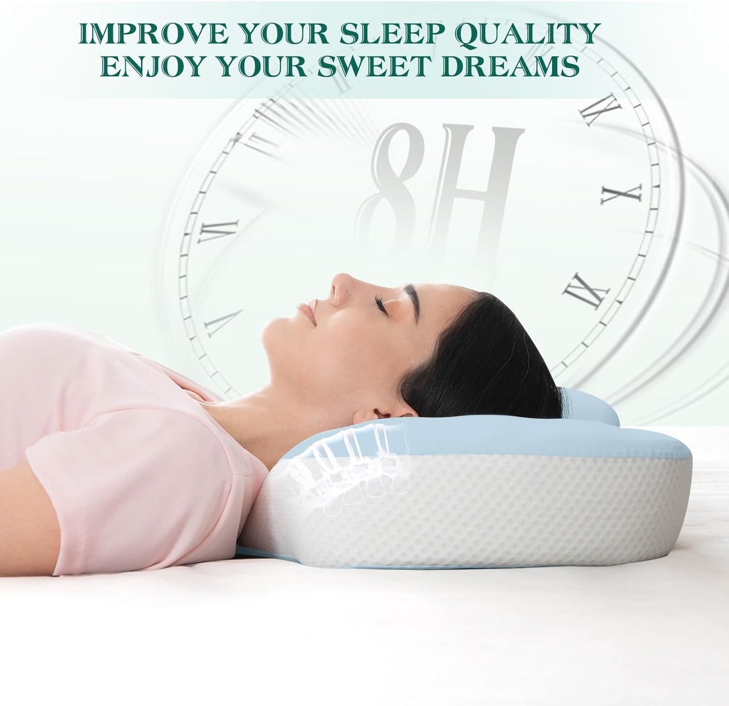 Cervical Pillow for Neck and Shoulder Support, Ergonomic Memory Foam Contour Pillows with Adjustable Dual Heights & Breathable Cover for Side Back Stomach Sleepers (Blue)