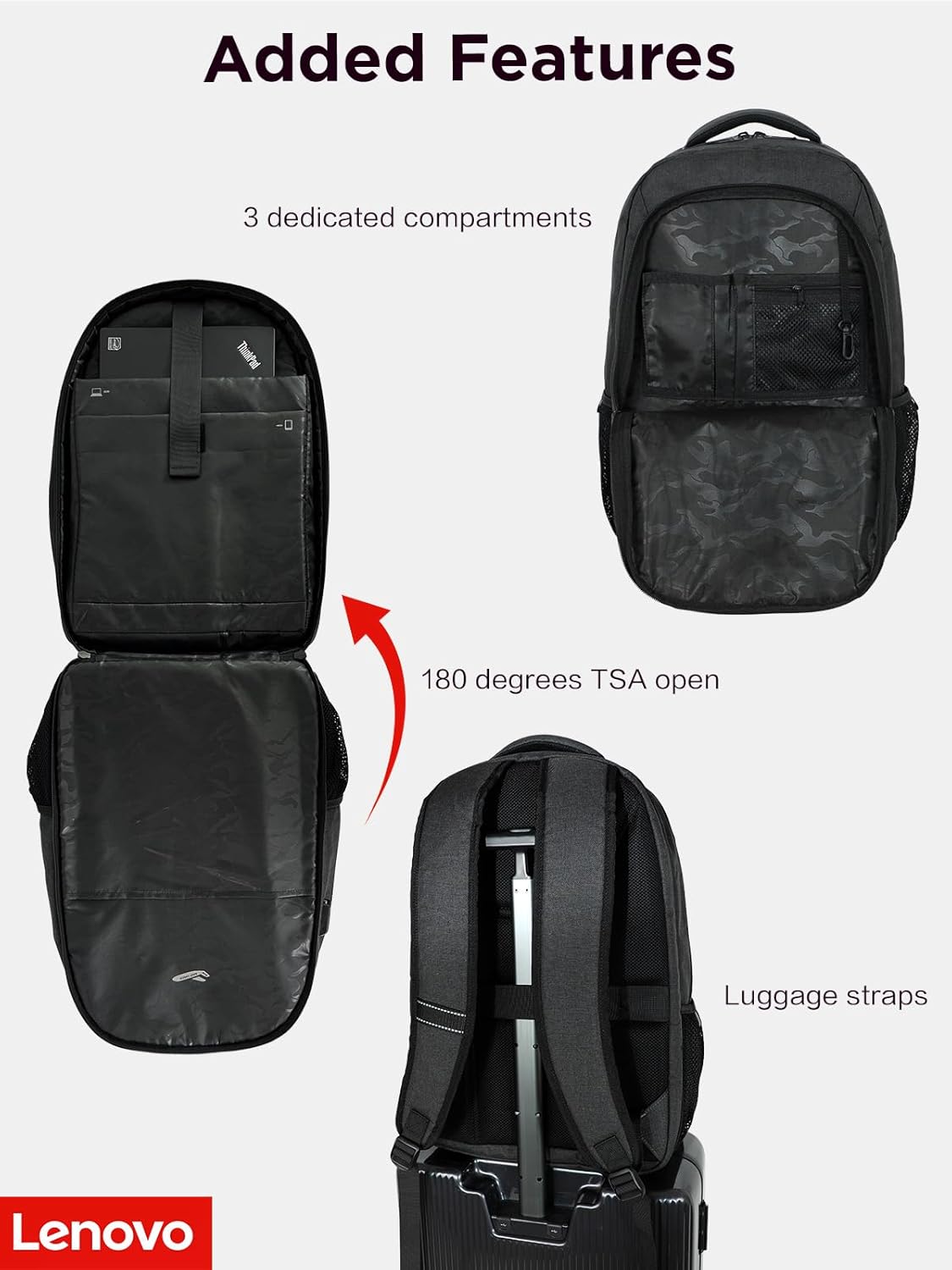 Lenovo B325 Laptop Backpack, 35L, Anti-Theft Travel Backpack, External USB Port, Water-Resistant, Luggage Strap, Fits 16-Inch Laptops, Durable Work & Commute Bag for Men & Women, Gifts for Travelers