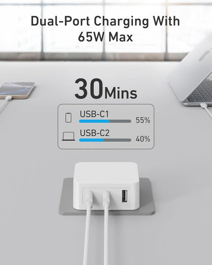 Nekmit 67W Flat USB C Charger Block, 3-Port GaN Fast Wall Charger, USB C Wall Plug for MacBook Pro/Air, iPad, iPhone, Galaxy and More