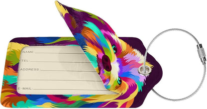 2 Pack Colorful Dog Luggage Tag for Women Girls Kids, Printed Leather Bag Tags for Suitcase Artistic Animal Travel Backpack Labels with Privacy Cover Name ID Card