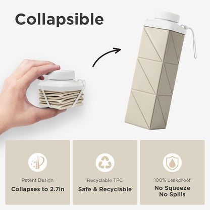 POMKAKA Collapsible Water Bottles 24.3oz(720ml), 2nd Generation Leakproof BPA-Free Travel Water Bottle,Lightweight Reusable Water bottle for Cycling Gym Camping Sports,Champagne White