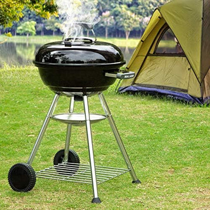 BEAU JARDIN Premium 18 Inch Charcoal Grill for Outdoor Cooking Barbecue Camping BBQ Coal Kettle Grill Tailgating Portable Heavy Duty Round with Thickened Grilling Bowl with Wheels