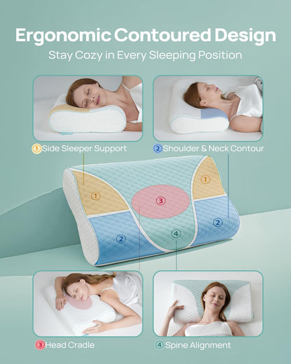 Ergonomic Memory Foam Pillow - Orthopedic Cervical Support Pillow for Neck & Shoulder Pain Relief, Adjustable Contour Pillow for All Sleeping Positions，King Size