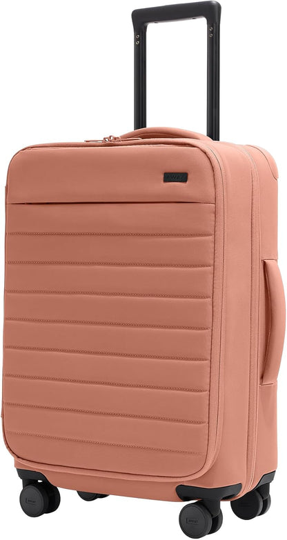 Away Softside Bigger Carry-On Suitcase, 23 Inch Lightweight, Expandable High-Strength Nylon Luggage With Spinner Wheels, Meets Requirements for Most Major Airlines, Clay Pink
