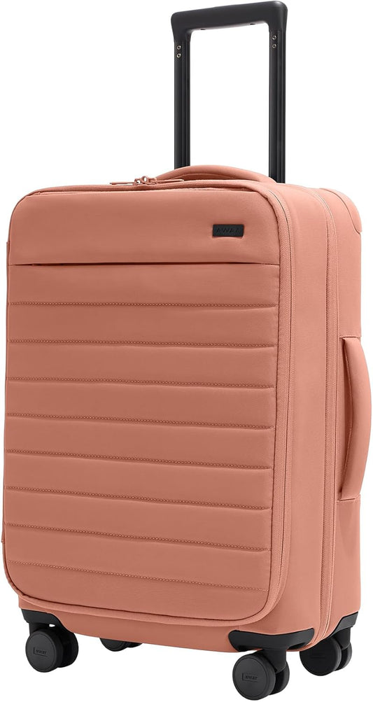 Away Softside Bigger Carry-On Suitcase, 23 Inch Lightweight, Expandable High-Strength Nylon Luggage With Spinner Wheels, Meets Requirements for Most Major Airlines, Clay Pink