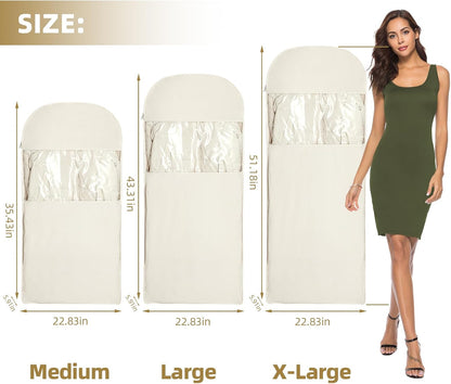 2 Packs Space Saving Garment Bag with Self Compression Zipper,Travel Suit Bags for Closet Storage, Hanging Garment Bag for Coats, Down Jackets (Large, Beige)