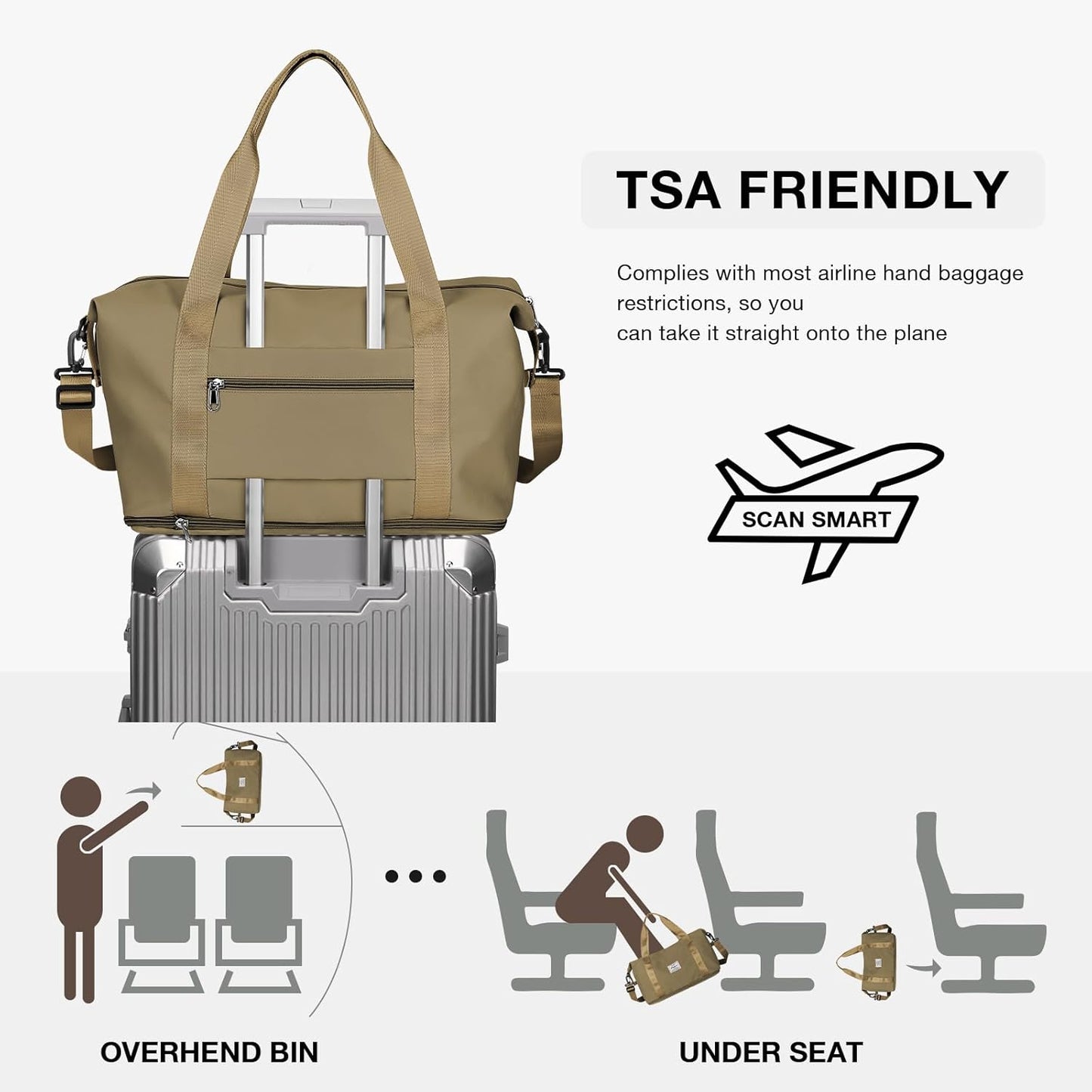 Travel Duffel Bag, Sports Tote Gym Bag, Shoulder Weekender Overnight Bag for Women