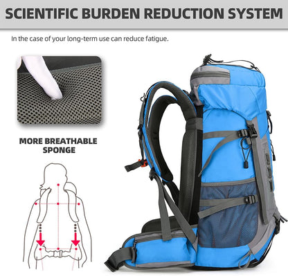 King'sGuard 60L Hiking Backpack Lightweight Camping Backpack with Rain Cover Large Waterproof Packable Outdoor Trekking Travel Backpack for Men Women (Blue)