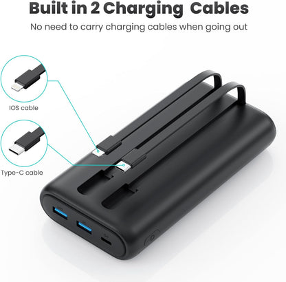 Portable Charger Power Bank 40,800mAh 25W Fast Charging USB C Portable Charger with 2 Built in Cables,5 Outputs & QC 4.0 Quick Phone Charging Battery Pack Compatible with iPhone 16/15/14,Android