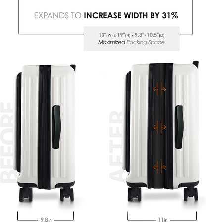 22 Inch Carry On Luggage 22x14x9 Airline Approved, Carry On Suitcase with Wheels, Hard-shell Carry-on Luggage, Durable Luggage Carry-On, White Small Suitcase with Cosmetic Case