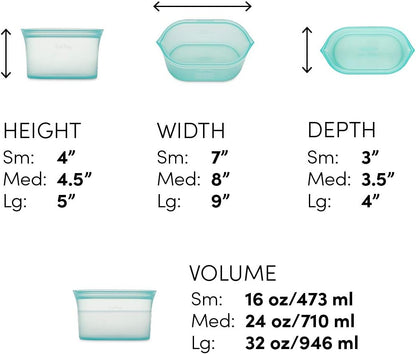 Zip Top Reusable Food Storage Bags | 3 Dish Set [Teal] | Silicone Meal Prep Container | Microwave, Dishwasher and Freezer Safe | Made in the USA
