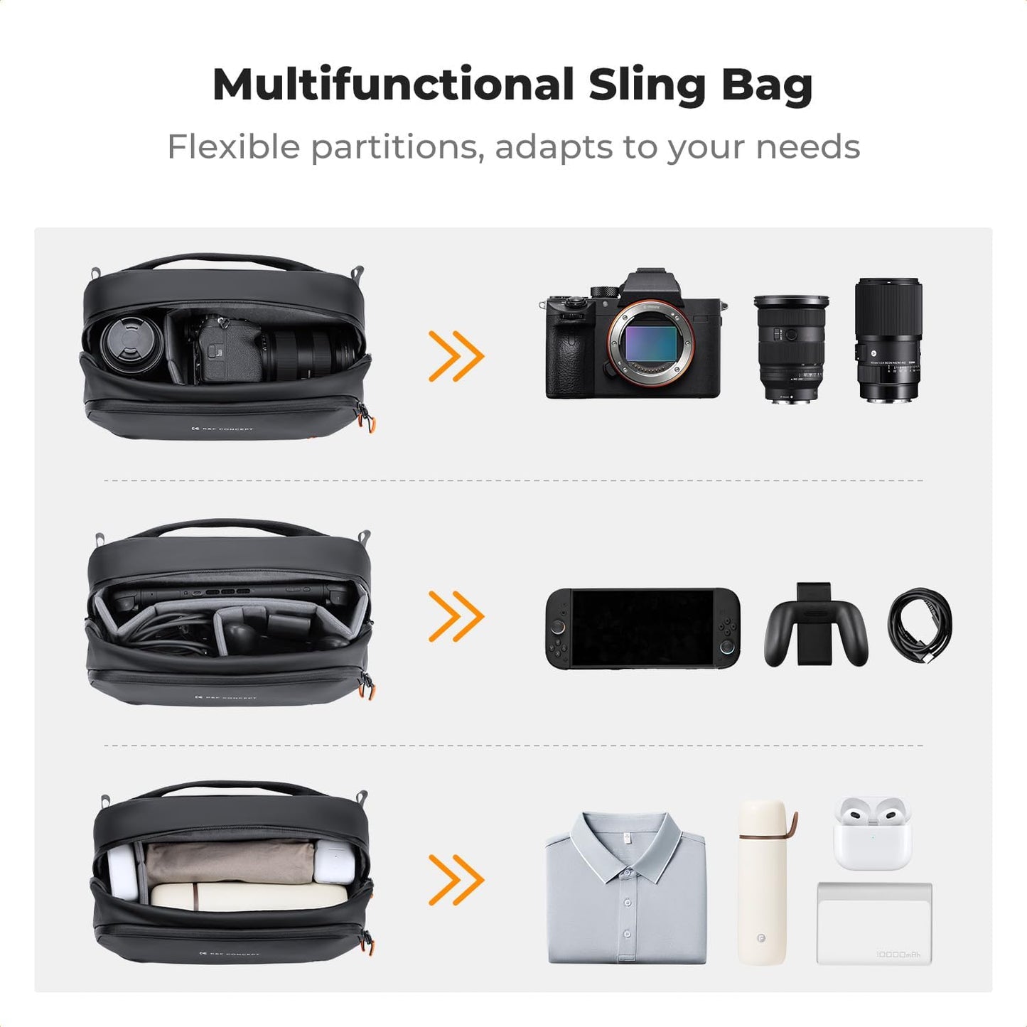 K&F CONCEPT Storage Sling Bag, Vlog Photography Camera HandBag, Portable Carrying Case for Switch 2/Steam Deck/DJI Osmo Pocket 3/Mobile 7P/GoPro/Insta360 Action Cameras & Digital Accessories