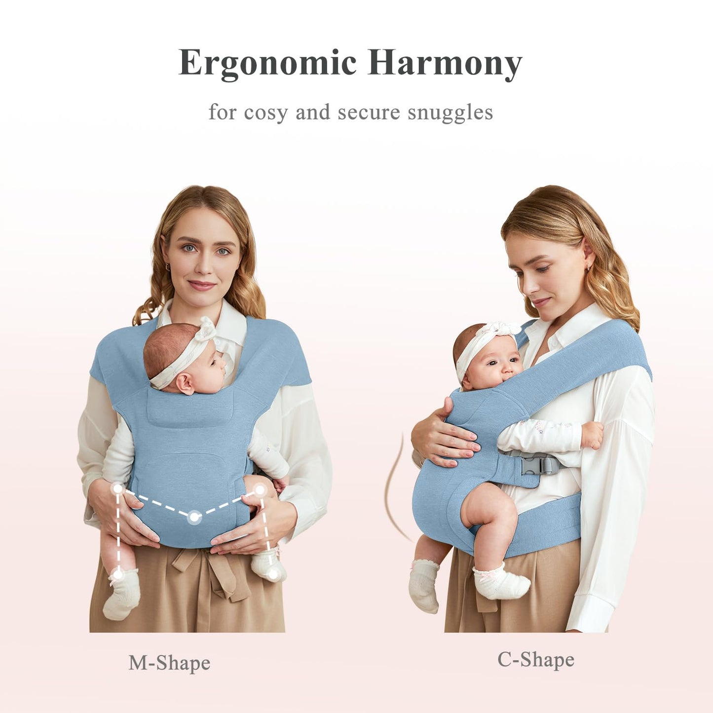 Newborn Carrier, Cozy Baby Carrier, Ergonomic Cross-Back Wrap, Hands-Free with Supportive Comfort, Light Blue