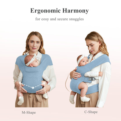 Newborn Carrier, Cozy Baby Carrier, Ergonomic Cross-Back Wrap, Hands-Free with Supportive Comfort, Light Blue