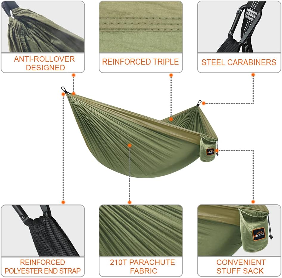 Camping Hammock, Super Lightweight Portable Parachute Hammock with Two Tree Straps Single or Double Nylon Travel Tree Hammocks for Camping Backpacking Hiking