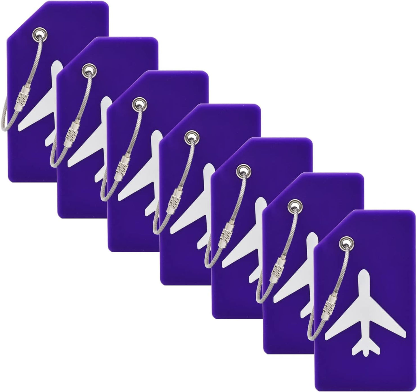 7 Pack Silicone Luggage Tag Baggage Handbag Travel Suitcase Tags with Name ID Card Perfect to Quickly Spot Luggage Suitcase (Purple)
