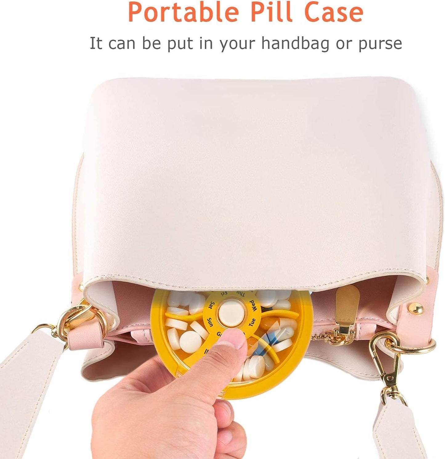 12PCS INVODA Weekly Pill Organizer 7 Compartment Rotating Pill Box for Daily Medication & Vitamins - Portable Travel Pill Case Fish Oil Supplements Vitamins Organizer