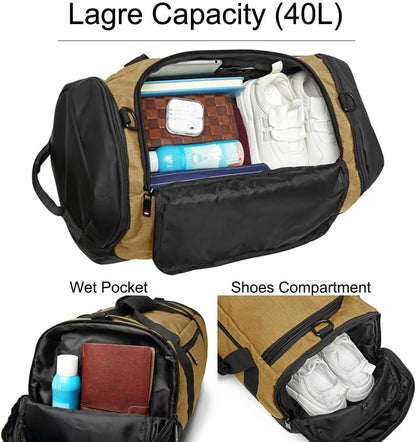 Gym Duffle Bag Backpack Waterproof Sports Duffel Bags Travel Weekender Bag for Men Women Overnight Bag with Shoes Compartment Black