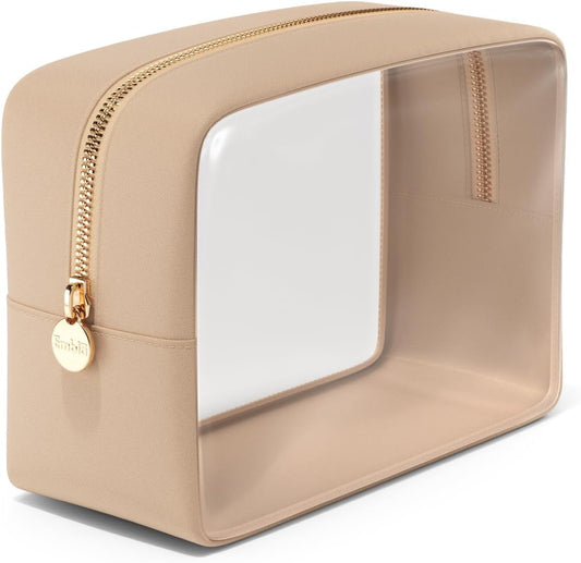 Clear Makeup Bag Zipper Pouch, Transparent Cosmetic Case Organizer, TSA Approved Travel Toiletry Case, Travel Accessories Essentials Makeup Tote for Women, Large Cute Make up Bag for Purse - Sand