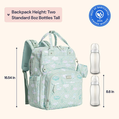 BabbleRoo Diaper Bag Backpack - Baby Essentials Travel Tote - Multi Function Water Resistant Diaper Bag, Travel Essentials Baby Bag with Changing Pad, Stroller Straps & Pacifier Case - Green Birdy