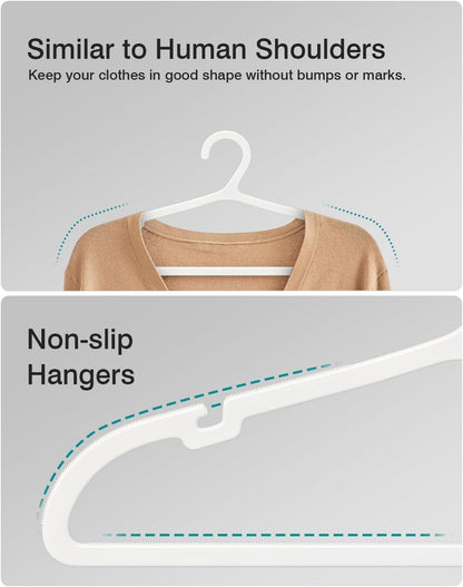 50 Pack Clothes Hangers, Non Slip Plastic Coat Hangers, Space Saving Hangers, Heavy Duty, Hanging Dry Wet Clothes, 16.4" x 8.3", White, UAPY0550W