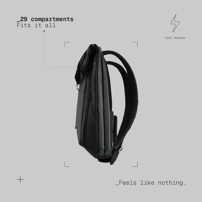 The Frenchie Co. - Work/Travel Speed Backpack - Expandable 23-30 L Laptop Pack - Anti-theft magnetic closure - Ballistic nylon body with full-grain Italian leather trim