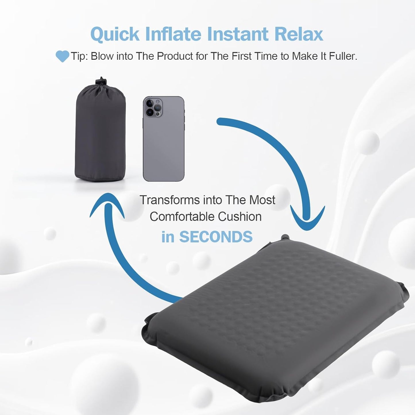 Self-Inflating Airplane Seat Cushion for Long Flights – Portable Travel Cushion Airplane Seat - Memory Foam Travel Seat Cushion Providing Pressure Relief and Premium Comfort (Grey)