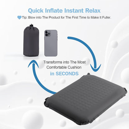 Self-Inflating Airplane Seat Cushion for Long Flights – Portable Travel Cushion Airplane Seat - Memory Foam Travel Seat Cushion Providing Pressure Relief and Premium Comfort (Grey)