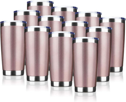 20oz Tumbler Bulk Stainless Steel Vacuum Insulated Tumblers with Lid Double Wall Travel Mug Powder Coated Coffee Cup, Suitable for Ice Drinks and Hot Beverage (Rose gold 12pack)
