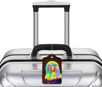 2-Pack Eagle Luggage Tags for Suitcases, Leather Bird Pattern Colorful Animal Baggage Tag with Loop, Cool Luggage Identifiers Name ID Card Cover Travel Bag Labels Set